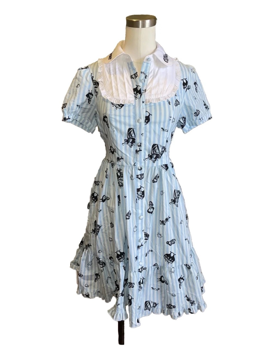 Disney Curioser Alice in Wonderland Dress Women XS Blue Collar Fit Flare Novelty